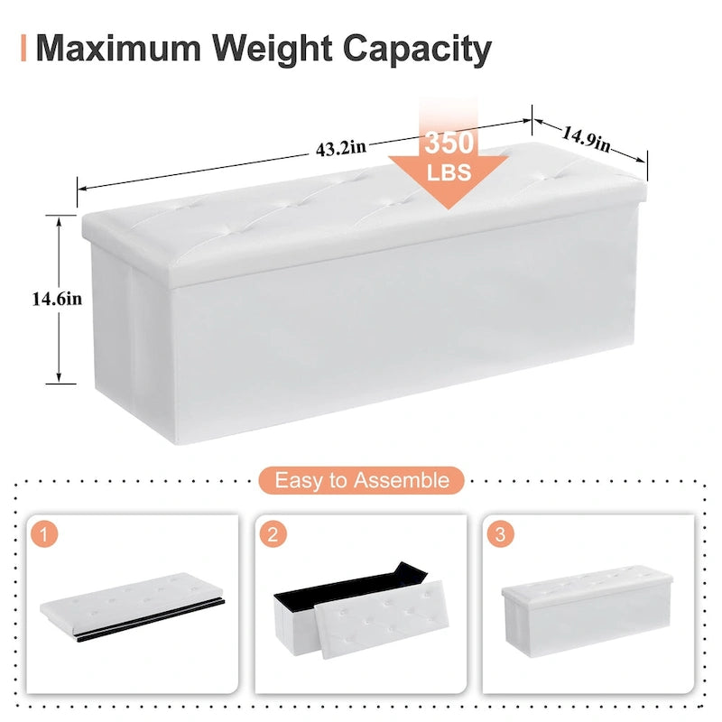 Folding Storage Ottoman, Foot Rest Stool Footstool, Leather Tufted Ottoman, Small Ottoman Cube for Living Room Bedroom Dorm