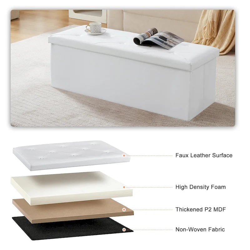 Folding Storage Ottoman, Foot Rest Stool Footstool, Leather Tufted Ottoman, Small Ottoman Cube for Living Room Bedroom Dorm