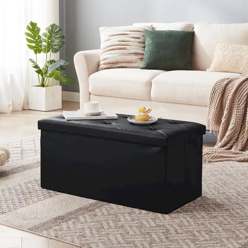 Folding Storage Ottoman, Foot Rest Stool Footstool, Leather Tufted Ottoman, Small Ottoman Cube for Living Room Bedroom Dorm