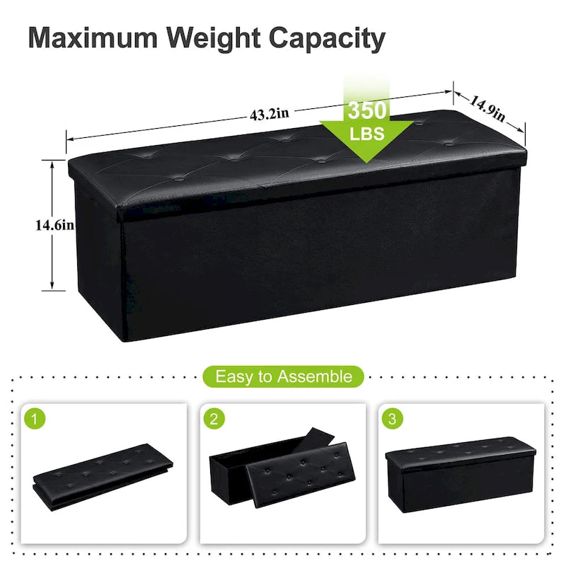 Folding Storage Ottoman, Foot Rest Stool Footstool, Leather Tufted Ottoman, Small Ottoman Cube for Living Room Bedroom Dorm