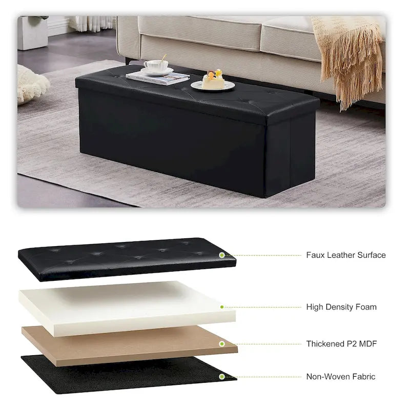 Folding Storage Ottoman, Foot Rest Stool Footstool, Leather Tufted Ottoman, Small Ottoman Cube for Living Room Bedroom Dorm