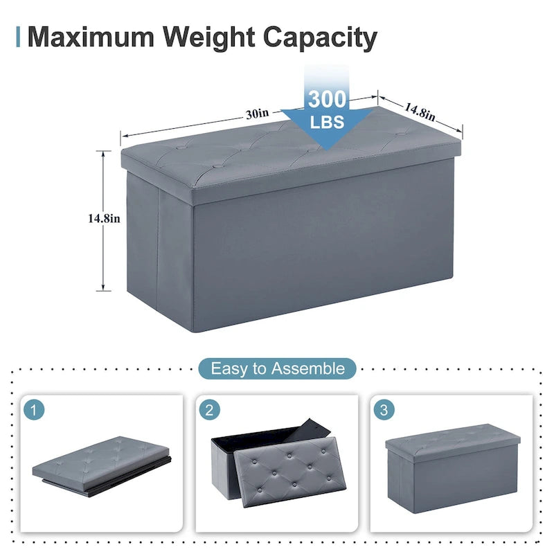 Folding Storage Ottoman, Foot Rest Stool Footstool, Leather Tufted Ottoman, Small Ottoman Cube for Living Room Bedroom Dorm