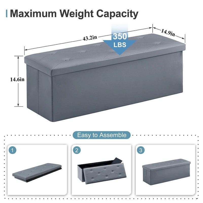 Folding Storage Ottoman, Foot Rest Stool Footstool, Leather Tufted Ottoman, Small Ottoman Cube for Living Room Bedroom Dorm