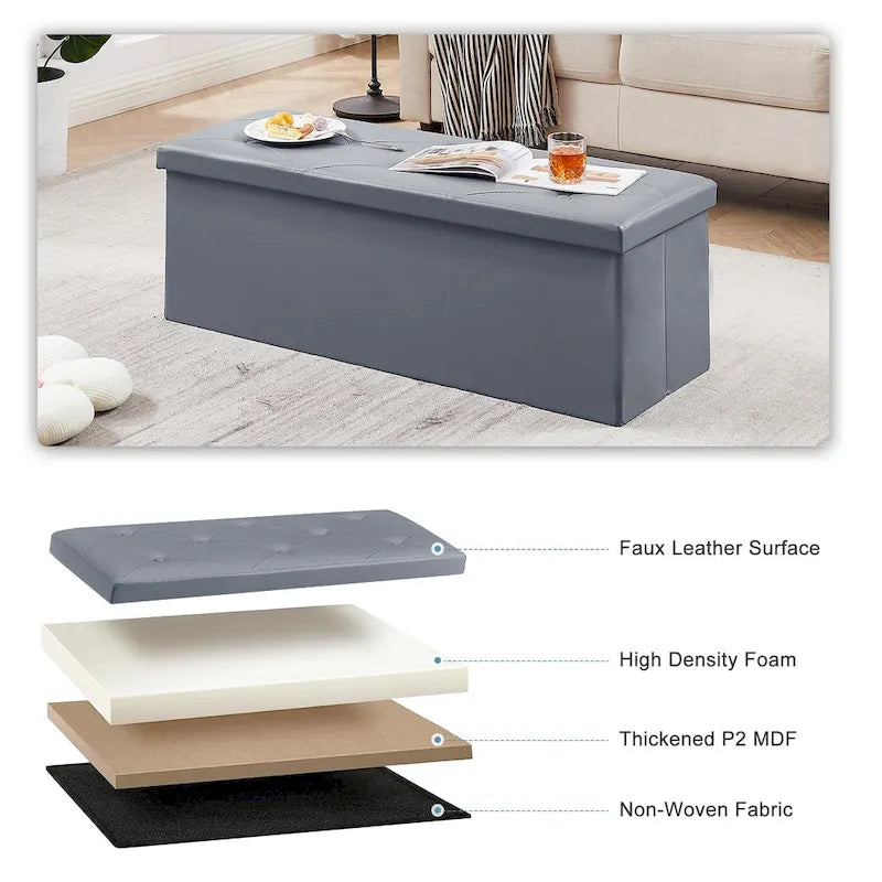 Folding Storage Ottoman, Foot Rest Stool Footstool, Leather Tufted Ottoman, Small Ottoman Cube for Living Room Bedroom Dorm
