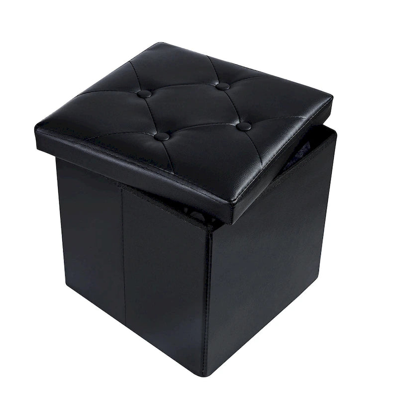 Folding Storage Ottoman, Foot Rest Stool Footstool, Leather Tufted Ottoman, Small Ottoman Cube for Living Room Bedroom Dorm