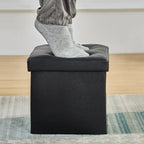 Folding Storage Ottoman, Foot Rest Stool Footstool, Leather Tufted Ottoman, Small Ottoman Cube for Living Room Bedroom Dorm