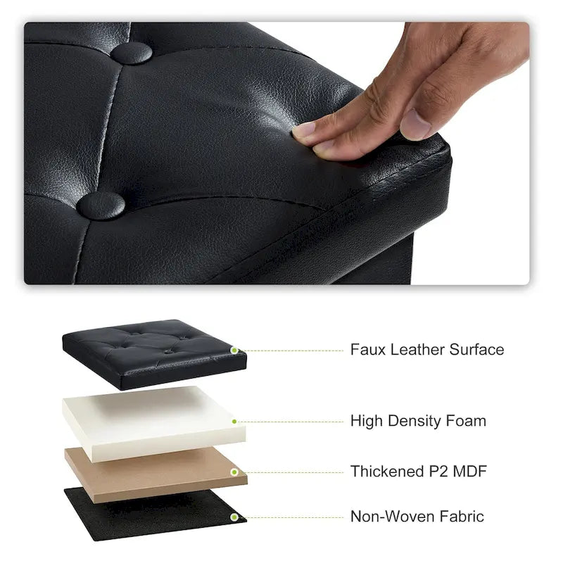 Folding Storage Ottoman, Foot Rest Stool Footstool, Leather Tufted Ottoman, Small Ottoman Cube for Living Room Bedroom Dorm
