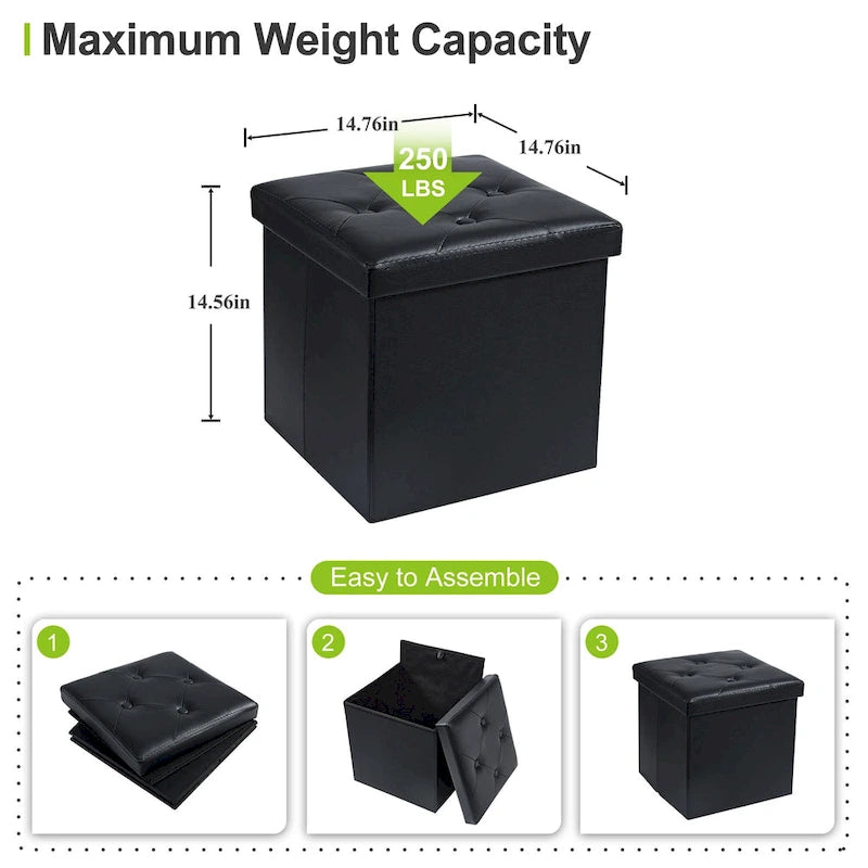 Folding Storage Ottoman, Foot Rest Stool Footstool, Leather Tufted Ottoman, Small Ottoman Cube for Living Room Bedroom Dorm