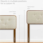 Traditional Beige Fabric Button Tufted King Walnut Wooden Headboard