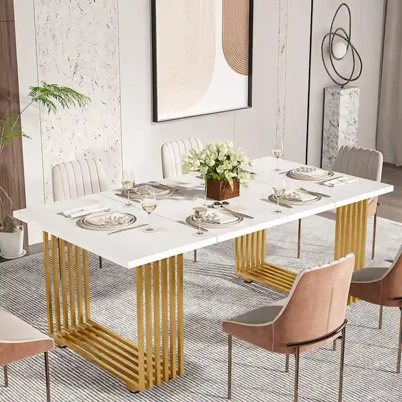 Modern Dining Table for 6-8 People, 70.8 Inch Long White Dining Room
