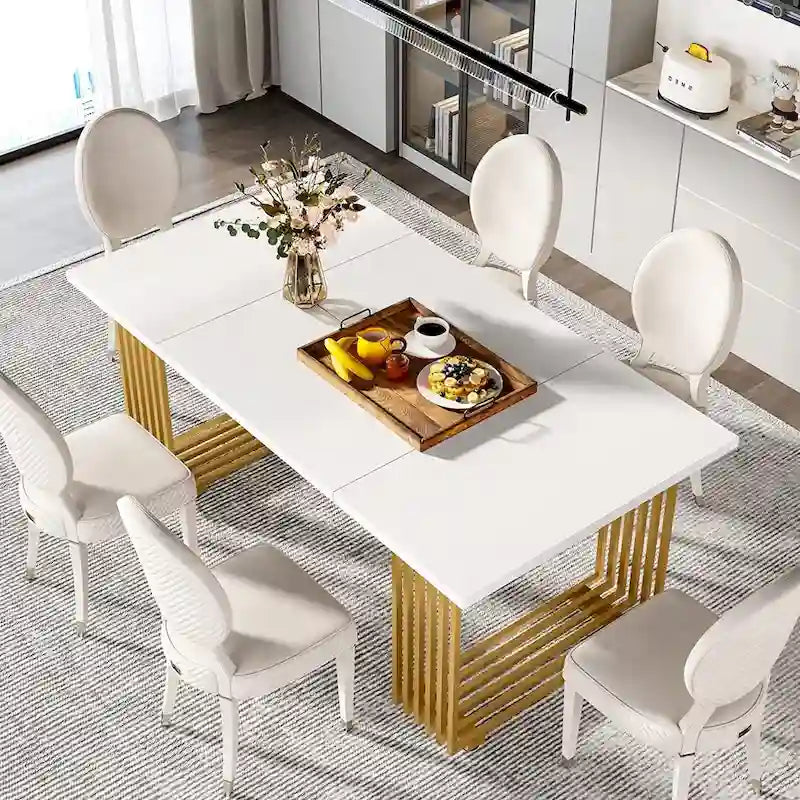 Modern Dining Table for 6-8 People, 70.8 Inch Long White Dining Room