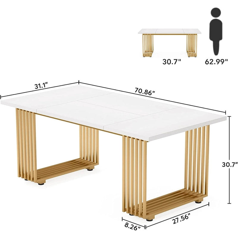 Modern Dining Table for 6-8 People, 70.8 Inch Long White Dining Room