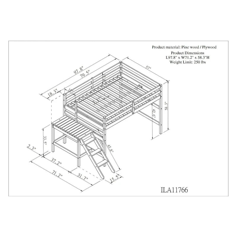Loft Bed with Platform,ladder