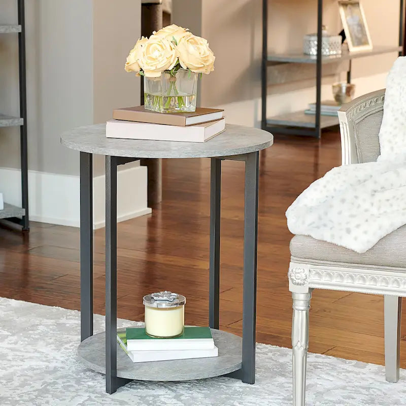 Household Essentials Side End Table with Storage Shelf