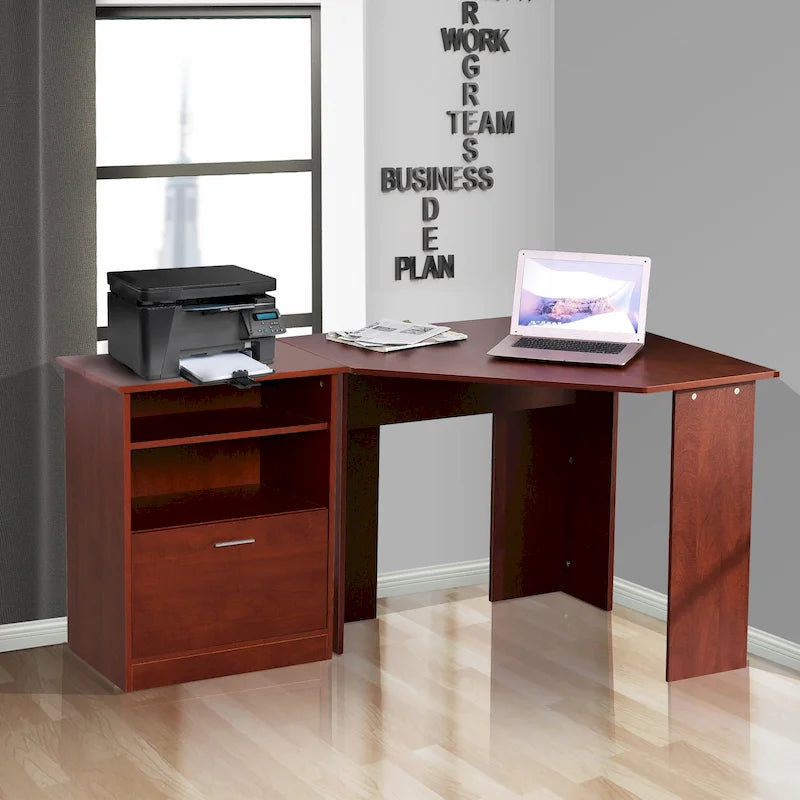 Computer Desk with Printer Cabinet, L-Shaped Corner Desk with Storage, Study PC Workstation for Home Office