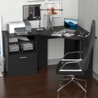 Computer Desk with Printer Cabinet, L-Shaped Corner Desk with Storage, Study PC Workstation for Home Office