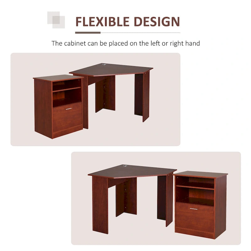 Computer Desk with Printer Cabinet, L-Shaped Corner Desk with Storage, Study PC Workstation for Home Office