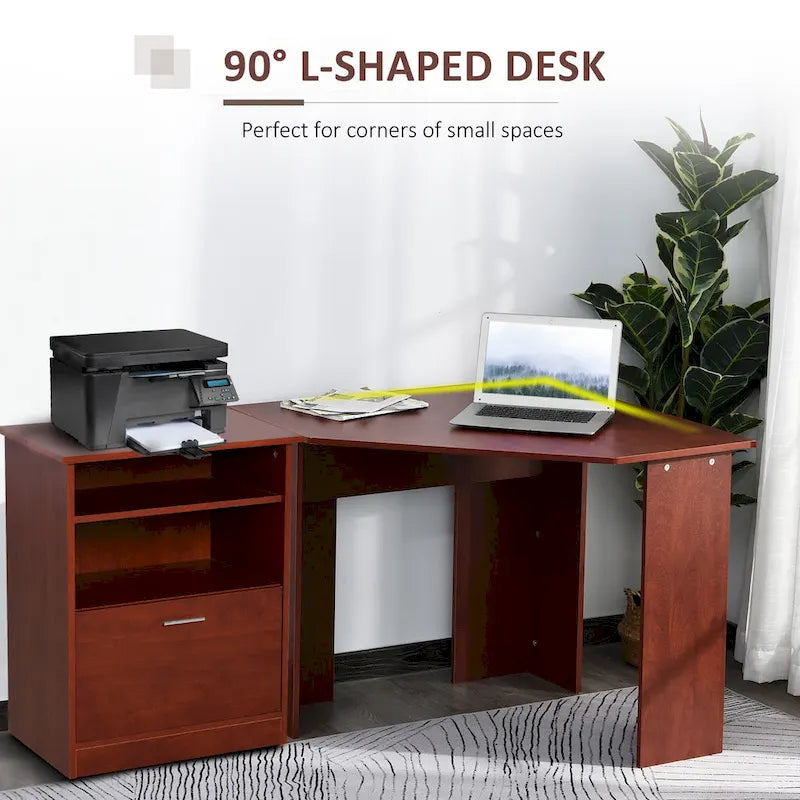 Computer Desk with Printer Cabinet, L-Shaped Corner Desk with Storage, Study PC Workstation for Home Office