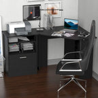 Computer Desk with Printer Cabinet, L-Shaped Corner Desk with Storage, Study PC Workstation for Home Office