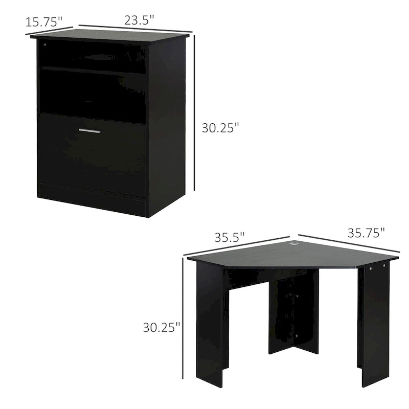 Computer Desk with Printer Cabinet, L-Shaped Corner Desk with Storage, Study PC Workstation for Home Office