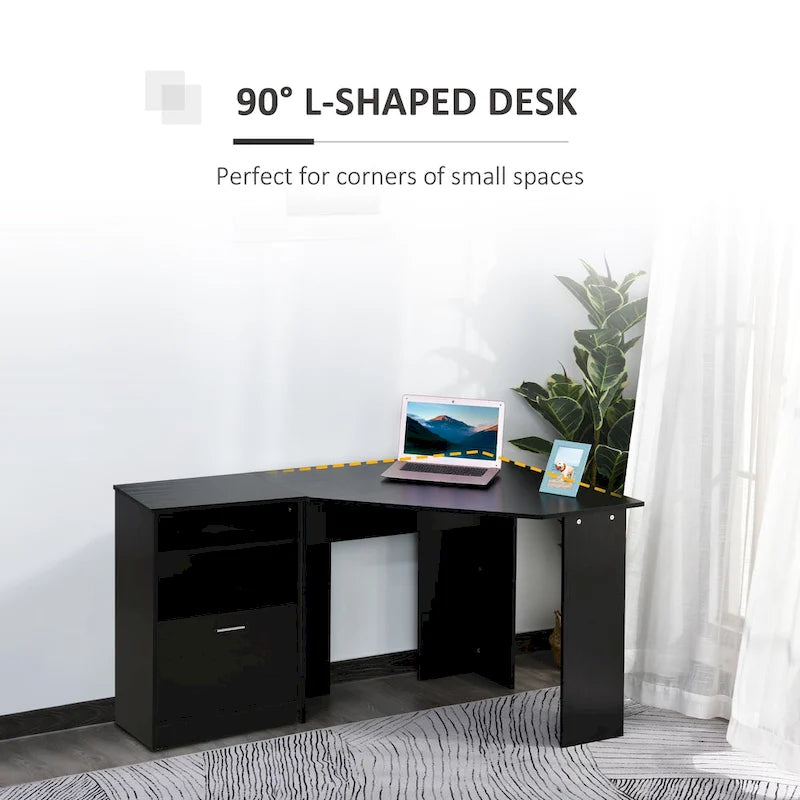 Computer Desk with Printer Cabinet, L-Shaped Corner Desk with Storage, Study PC Workstation for Home Office