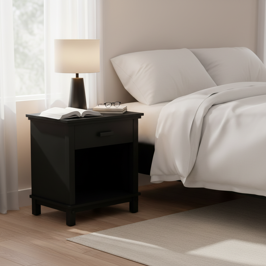 Black Wood Nightstand