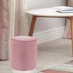 Vanity Upholstered Round Velvet Ottoman Footstool Silver Trim