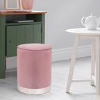 Vanity Upholstered Round Velvet Ottoman Footstool Silver Trim