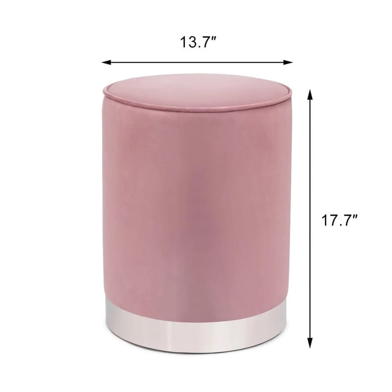 Vanity Upholstered Round Velvet Ottoman Footstool Silver Trim