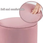 Vanity Upholstered Round Velvet Ottoman Footstool Silver Trim