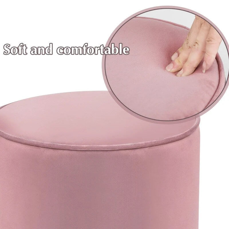 Vanity Upholstered Round Velvet Ottoman Footstool Silver Trim