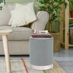 Vanity Upholstered Round Velvet Ottoman Footstool Silver Trim