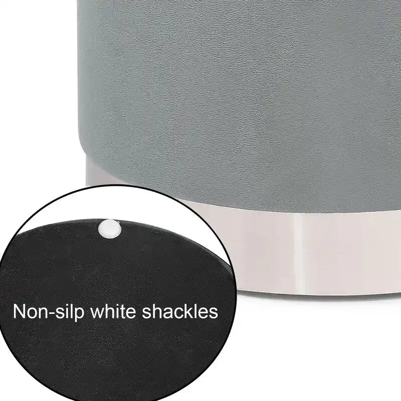 Vanity Upholstered Round Velvet Ottoman Footstool Silver Trim