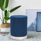 Vanity Upholstered Round Velvet Ottoman Footstool Silver Trim