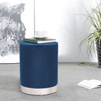 Vanity Upholstered Round Velvet Ottoman Footstool Silver Trim