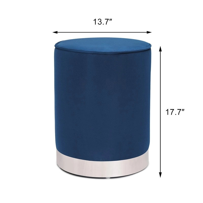 Vanity Upholstered Round Velvet Ottoman Footstool Silver Trim