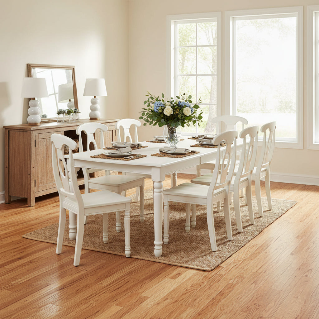 A Rectangle Dining Table and Kitchen Chairs, Linen White