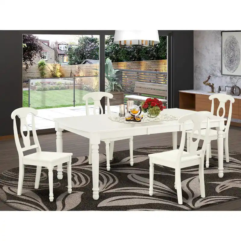 A Rectangle Dining Table and Kitchen Chairs, Linen White