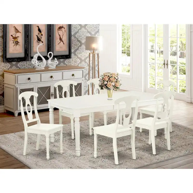 A Rectangle Dining Table and Kitchen Chairs, Linen White
