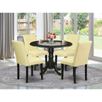 East West Furniture Dining Table Set- a Round Kitchen Table and Eggnog Faux Leather Chairs, Black (Pieces Options)