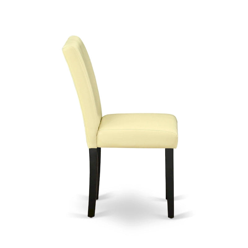 A Round Kitchen Table and Eggnog Faux Leather Chairs, Black