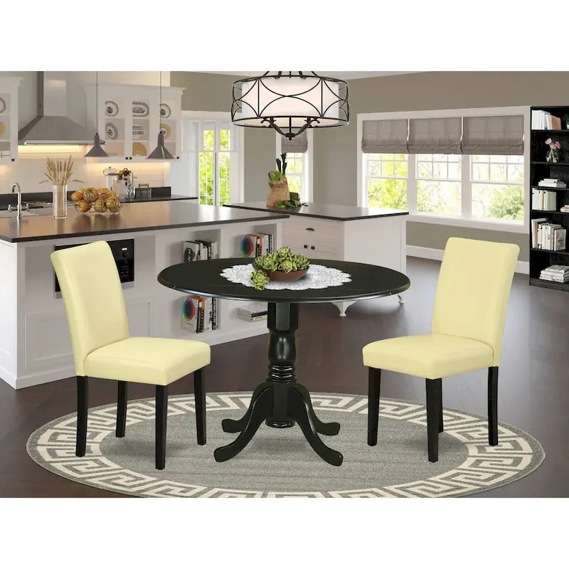 A Round Kitchen Table and Eggnog Faux Leather Chairs, Black