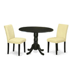 A Round Kitchen Table and Eggnog Faux Leather Chairs, Black