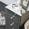 Mirrored Glass Nightstand with Three Drawers