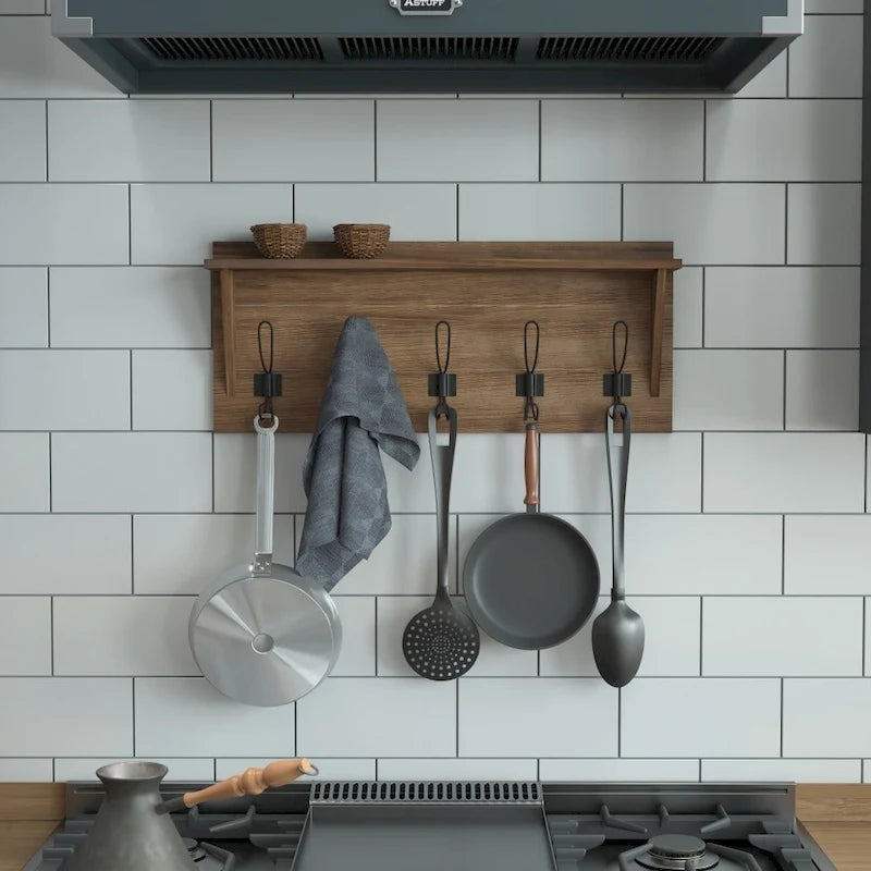 Wall Mounted Storage Rack with Upper Shelf and Storage Hooks