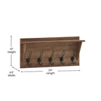 Wall Mounted Storage Rack with Upper Shelf and Storage Hooks