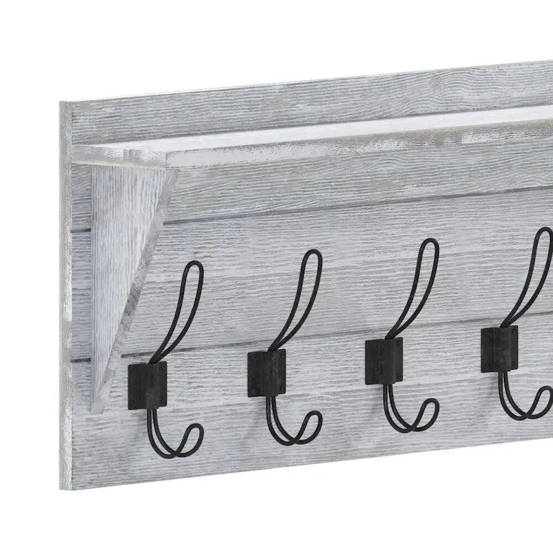Wall Mounted Storage Rack with Upper Shelf and Storage Hooks