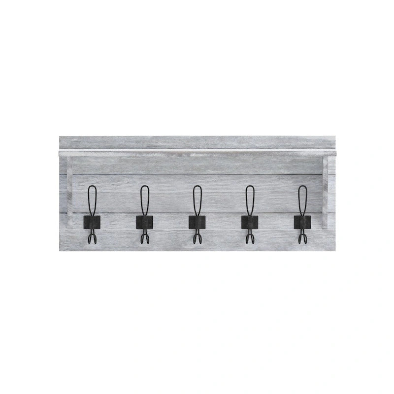 Wall Mounted Storage Rack with Upper Shelf and Storage Hooks