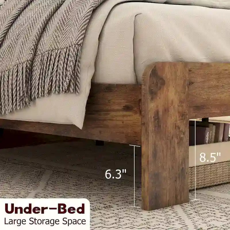 Dark Brown Full Size Wood Platform Bed Fro Bedroom