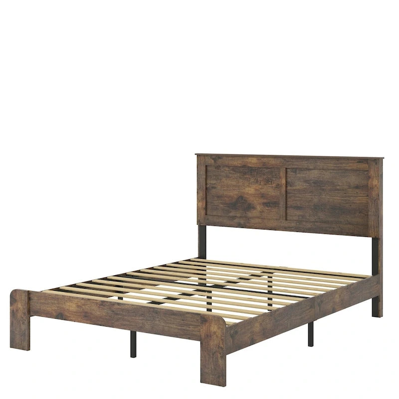 Dark Brown Full Size Wood Platform Bed Fro Bedroom